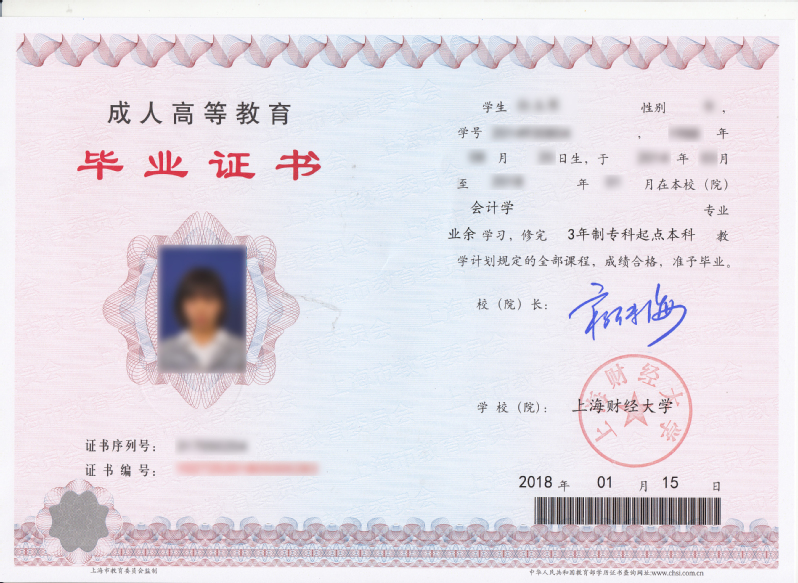 上海成人高考毕业证书样本