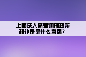 上海成人高考调剂政策和补录是什么意思？